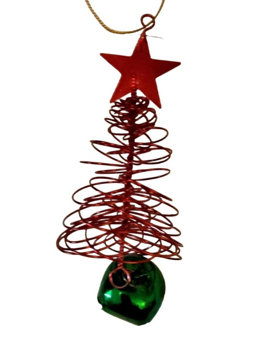 Red Christmas Tree Ornament Green Jingle Bell Star Metal Spiral Wire